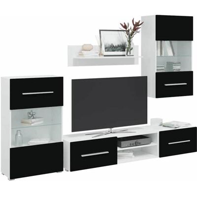 vidaXL Meuble TV Mural avec Éclairage LED 5 Pièces Armoire de Télévision avec Compartiment Meuble Télé de Salon Intérieur 243864 Noir - Publicité vidaXL Meuble TV Mural avec Éclairage LED 5 Pièces Armoire de Télévision avec Compartiment Meuble Télé de Salon Intérieur 243864 Noir - Publicité