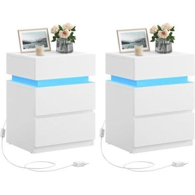 VASAGLE Table de Chevet Lot de 2 avec Bande LED Multicolore Réglable 3 Tiroirs Table d’Appoint 35 x 40 x 55 cm Blanc Nuage Blanc - Publicité VASAGLE Table de Chevet Lot de 2 avec Bande LED Multicolore Réglable 3 Tiroirs Table d’Appoint 35 x 40 x 55 cm Blanc Nuage Blanc - Publicité