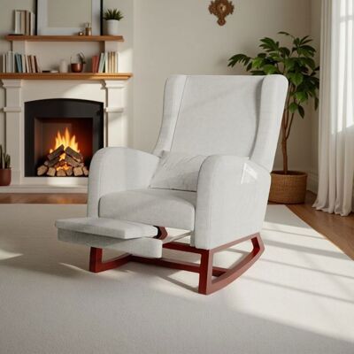 Fauteuil à bascule avec un repose jambes télescopique ADWOLT rocking chair sac de rangement meuble de salon tissu en lin gris Gris - Publicité Fauteuil à bascule avec un repose jambes télescopique ADWOLT rocking chair sac de rangement meuble de salon tissu en lin gris Gris - Publicité
