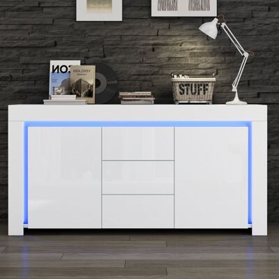Buffet bas - LEMONBEST - 140 x 40 x 65 cm - Laqué brillant - LED intégrée - 2 portes 3 tiroirs Blanc - Publicité Buffet bas - LEMONBEST - 140 x 40 x 65 cm - Laqué brillant - LED intégrée - 2 portes 3 tiroirs Blanc - Publicité