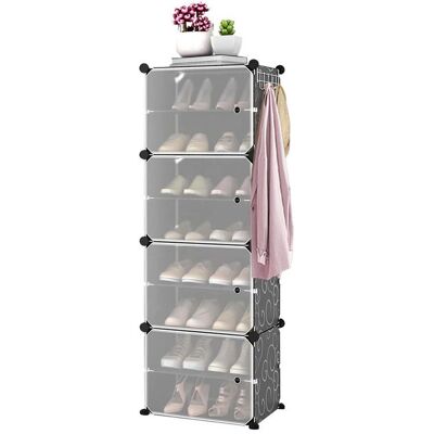 WILLONIN Etagère de chaussures à 8 niveaux pour salon Meuble à chaussures de 20 paires avec 4 cubes et portes en plastique 42x31x123cm Noir - Publicité WILLONIN Etagère de chaussures à 8 niveaux pour salon Meuble à chaussures de 20 paires avec 4 cubes et portes en plastique 42x31x123cm Noir - Publicité
