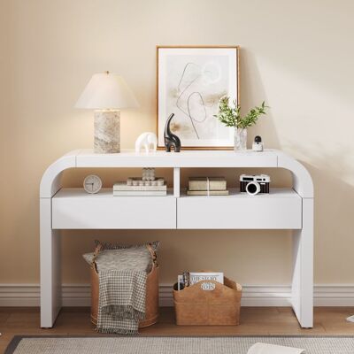 MERAX Console d’Entrée Moderne avec Tiroirs et Étagère Table Console Design à Bords Arrondis pour Salon ou Couloir 120x355x765 cm Blanc - Publicité MERAX Console d’Entrée Moderne avec Tiroirs et Étagère Table Console Design à Bords Arrondis pour Salon ou Couloir 120x355x765 cm Blanc - Publicité