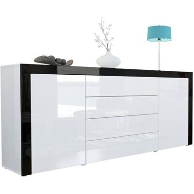 Vladon Buffet commode La Paz en Blanc haute brillance - Blanc haute brillance - Noir haute brillance Noir - Publicité Vladon Buffet commode La Paz en Blanc haute brillance - Blanc haute brillance - Noir haute brillance Noir - Publicité