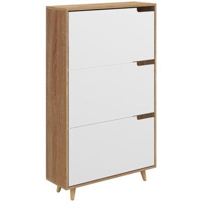 Meuble à chaussures HOMCOM 3 abattants armoire à chaussures étagère réglable 72L x 24P x 119H cm naturel et blanc Blanc - Publicité Meuble à chaussures HOMCOM 3 abattants armoire à chaussures étagère réglable 72L x 24P x 119H cm naturel et blanc Blanc - Publicité