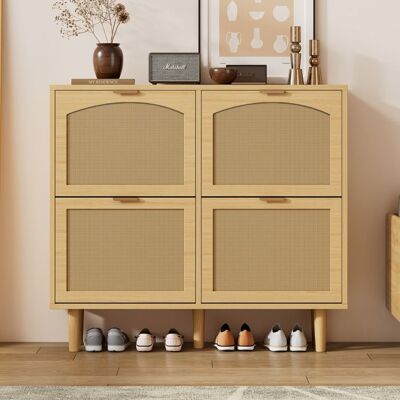LEMONBEST Meuble à chaussures avec 4 tiroirs pliants 100 x 25 x 90 cm armoire à chaussures en rotin avec poignées en métal Couleur bois Marron - Publicité LEMONBEST Meuble à chaussures avec 4 tiroirs pliants 100 x 25 x 90 cm armoire à chaussures en rotin avec poignées en métal Couleur bois Marron - Publicité