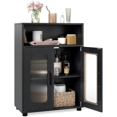 COSTWAY Colonne Salle de Bain avec 2 Portes Vitrées Compartiment Ouvert Étagère Réglable pour Cuisine Salon 60x30x83cm Noir Noir - Publicité COSTWAY Colonne Salle de Bain avec 2 Portes Vitrées Compartiment Ouvert Étagère Réglable pour Cuisine Salon 60x30x83cm Noir Noir - Publicité