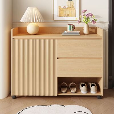 LEMONBEST Meuble à chaussures bois 110 x 35 x 86 cm armoire à chaussures avec 2 tiroirs et 2 portes et étagères réglables Natural Marron - Publicité LEMONBEST Meuble à chaussures bois 110 x 35 x 86 cm armoire à chaussures avec 2 tiroirs et 2 portes et étagères réglables Natural Marron - Publicité