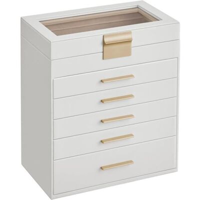 SONGMICS Boîte à Bijoux Écrin à Accessoires 6 Niveaux Coffre de Rangement pour Bijoux Couvercle en Verre 5 Tiroirs Blanc - Publicité SONGMICS Boîte à Bijoux Écrin à Accessoires 6 Niveaux Coffre de Rangement pour Bijoux Couvercle en Verre 5 Tiroirs Blanc - Publicité