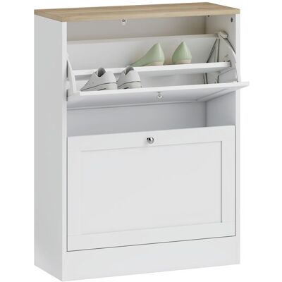 Meuble à chaussures - HOMCOM - 12 paires - 2 tiroirs rabattables et étagères réglables - panneau de particules - 60x24x80cm - blanc Blanc - Publicité Meuble à chaussures - HOMCOM - 12 paires - 2 tiroirs rabattables et étagères réglables - panneau de particules - 60x24x80cm - blanc Blanc - Publicité