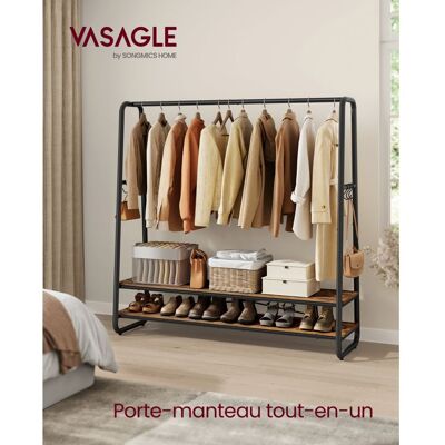 VASAGLE Portant à Vêtement avec 2 Étagères 6 Crochets en Forme de S Cadre en Acier 45 x 138 x 160 cm Marron Rustique et Noir Marron - Publicité VASAGLE Portant à Vêtement avec 2 Étagères 6 Crochets en Forme de S Cadre en Acier 45 x 138 x 160 cm Marron Rustique et Noir Marron - Publicité