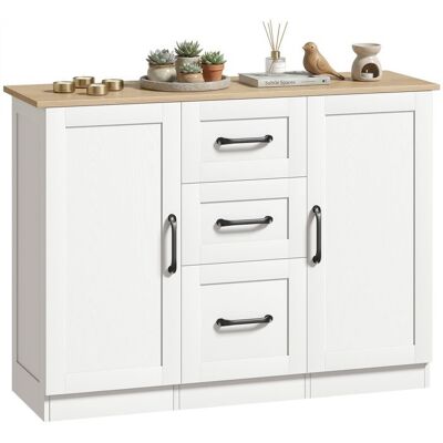Buffet salon - HOMCOM - 2 portes à fermeture douce et 3 tiroirs - panneau de particules - 110x35x804cm - blanc et bois naturel Blanc - Publicité Buffet salon - HOMCOM - 2 portes à fermeture douce et 3 tiroirs - panneau de particules - 110x35x804cm - blanc et bois naturel Blanc - Publicité