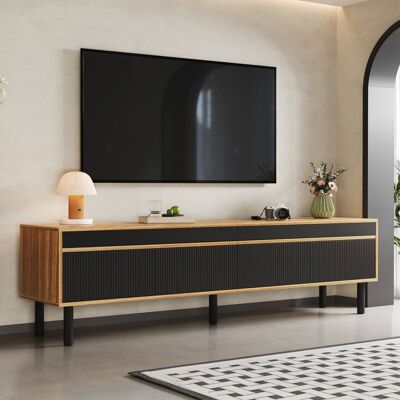 MERAX Meuble TV Moderne - Bois et Noir - 4 Portes - Pieds en Bois - Meuble pour Salon - 170 x 38 x 47 cm Noir - Publicité MERAX Meuble TV Moderne - Bois et Noir - 4 Portes - Pieds en Bois - Meuble pour Salon - 170 x 38 x 47 cm Noir - Publicité