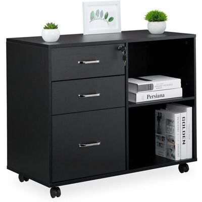 Relaxdays Caisson mobile 3 tiroirs 2 compartiments H x l x P : 66 x 80 x 40 cm armoire verrouillable noir Noir - Publicité Relaxdays Caisson mobile 3 tiroirs 2 compartiments H x l x P : 66 x 80 x 40 cm armoire verrouillable noir Noir - Publicité