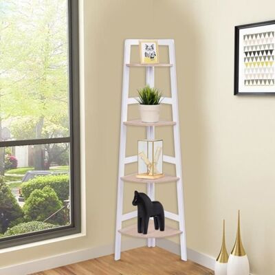 COSTWAY Étagère DAngle Bibliothèque de Rangement avec 4 Étagères Style Moderne en Bois de Couleur Blanc et Nature 32 x 32 x 138 CM Blanc - Publicité COSTWAY Étagère DAngle Bibliothèque de Rangement avec 4 Étagères Style Moderne en Bois de Couleur Blanc et Nature 32 x 32 x 138 CM Blanc - Publicité