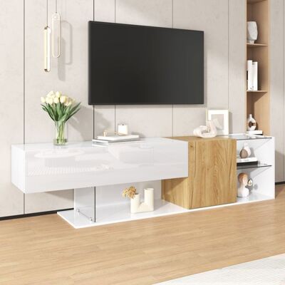 Meuble TV Moderne - LEMONBEST - 180x38x48 cm - Blanc brillant - 2 portes - Étagères en verre trempé Blanc - Publicité Meuble TV Moderne - LEMONBEST - 180x38x48 cm - Blanc brillant - 2 portes - Étagères en verre trempé Blanc - Publicité