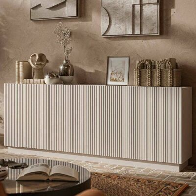 Buffet Masainas Dmora en Bois Nobl Beige 200x40x78h cm Beige - Publicité Buffet Masainas Dmora en Bois Nobl Beige 200x40x78h cm Beige - Publicité