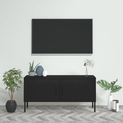 vidaXL Meuble TV Noir 105x35x50 cm Acier Noir - Publicité vidaXL Meuble TV Noir 105x35x50 cm Acier Noir - Publicité
