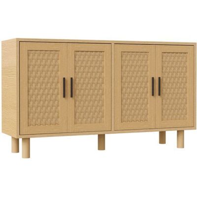 ADWOLT Buffet bahut 4 portes 140x40x80cm design en osier meuble de rangement teinte chêne Jaune - Publicité ADWOLT Buffet bahut 4 portes 140x40x80cm design en osier meuble de rangement teinte chêne Jaune - Publicité