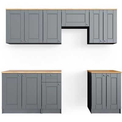Ligne de cuisine Bergamo 240cm PT Goldkraft Gris noble/Chêne de force doré Vicco 35911 Gris - Publicité Ligne de cuisine Bergamo 240cm PT Goldkraft Gris noble/Chêne de force doré Vicco 35911 Gris - Publicité