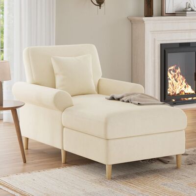 LEMONBEST Fauteuil Relax Rembourré 133x87x90cm Canapé-lit 1 Place avec Coussin Confortable Chaise Longue pour Salon Chambre - Velours Beige Beige - Publicité LEMONBEST Fauteuil Relax Rembourré 133x87x90cm Canapé-lit 1 Place avec Coussin Confortable Chaise Longue pour Salon Chambre - Velours Beige Beige - Publicité