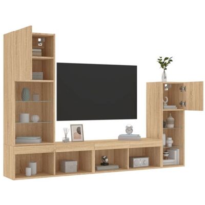 vidaXL Unités murales TV avec LED 4 pcs chêne sonoma bois dingénierie 3216649 Marron - Publicité vidaXL Unités murales TV avec LED 4 pcs chêne sonoma bois dingénierie 3216649 Marron - Publicité