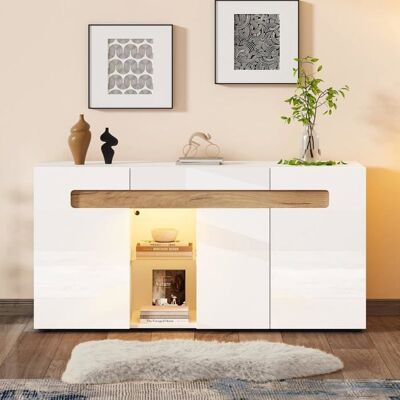 Lemonbest Buffet Salon LED 140 x 40 x 70 cm Armoire de Salon avec 3 Portes et étagère en Verre Meuble de Rangement Blanc Blanc - Publicité Lemonbest Buffet Salon LED 140 x 40 x 70 cm Armoire de Salon avec 3 Portes et étagère en Verre Meuble de Rangement Blanc Blanc - Publicité