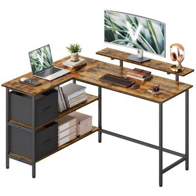 VASAGLE Bureau Forme en L avec 2 Tiroirs Spacieux et Support pour Écran Étagère Réglable Longueur 135 cm pour Bureau Marron Rustique Marron - Publicité VASAGLE Bureau Forme en L avec 2 Tiroirs Spacieux et Support pour Écran Étagère Réglable Longueur 135 cm pour Bureau Marron Rustique Marron - Publicité