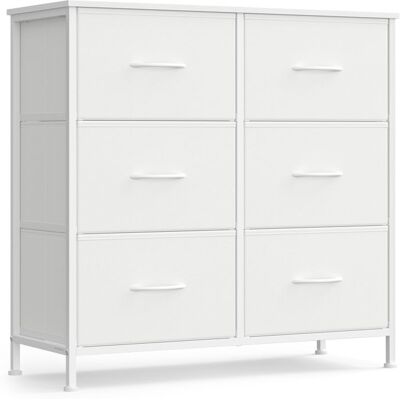 SONGMICS Commode 6 Tiroirs Meuble de Rangement pour Chambre Acier Panneau MDF Tissu Non-tissé Blanc Nuage et Blanc Neige Blanc - Publicité SONGMICS Commode 6 Tiroirs Meuble de Rangement pour Chambre Acier Panneau MDF Tissu Non-tissé Blanc Nuage et Blanc Neige Blanc - Publicité
