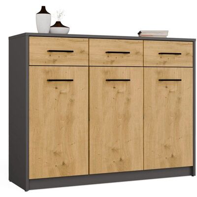 CDF SIMPLO - Buffet 109 cm 3 portes & 3 tiroirs - Anthracite chêne artisan Marron - Publicité CDF SIMPLO - Buffet 109 cm 3 portes & 3 tiroirs - Anthracite chêne artisan Marron - Publicité