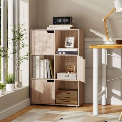 Bibliothèque armoire WOLTU - en MDF - 3 Portes 6 Compartiments- Chêne clair Jaune - Publicité Bibliothèque armoire WOLTU - en MDF - 3 Portes 6 Compartiments- Chêne clair Jaune - Publicité