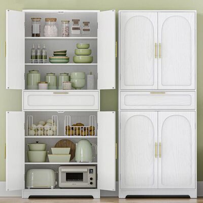 Buffet Haut Cuisine Meuble de Rangement avec 4 Portes 1 Grand Tiroir Armoire de Rangement Étagères Réglables Blanc Blanc - Publicité Buffet Haut Cuisine Meuble de Rangement avec 4 Portes 1 Grand Tiroir Armoire de Rangement Étagères Réglables Blanc Blanc - Publicité