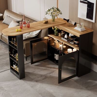 MERAX Table de Bar Moderne Rotatif de 360° avec Meuble de Rangement Bar LED Multicolore Plan de Travail en Bois Noir Noir - Publicité MERAX Table de Bar Moderne Rotatif de 360° avec Meuble de Rangement Bar LED Multicolore Plan de Travail en Bois Noir Noir - Publicité