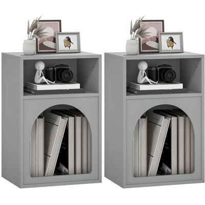 Lot de 2 tables de chevet - HOMCOM - compartiments ouverts - design arqué - MDF - 40 x 30 x 60 cm - gris Gris - Publicité Lot de 2 tables de chevet - HOMCOM - compartiments ouverts - design arqué - MDF - 40 x 30 x 60 cm - gris Gris - Publicité
