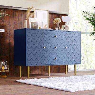 HEGOONE Commode avec 2 portes et 3 tiroirs dépôt réglable pour salon chambre à coucher bleu marine H83/B120/T40 cm Bleu - Publicité HEGOONE Commode avec 2 portes et 3 tiroirs dépôt réglable pour salon chambre à coucher bleu marine H83/B120/T40 cm Bleu - Publicité
