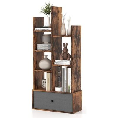 COSTWAY Bibliothèque Industrielle à 7 Niveaux avec Tiroir en Tissu Étagère de Rangement avec Dispositif Anti-basculement Marron Marron - Publicité COSTWAY Bibliothèque Industrielle à 7 Niveaux avec Tiroir en Tissu Étagère de Rangement avec Dispositif Anti-basculement Marron Marron - Publicité