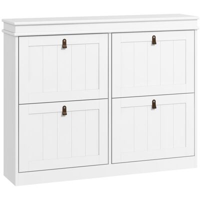 Meuble à chaussures - HOMCOM - 20 paires - 4 tiroirs rabattables et étagères réglables - MDF - 105x24x825cm - blanc Blanc - Publicité Meuble à chaussures - HOMCOM - 20 paires - 4 tiroirs rabattables et étagères réglables - MDF - 105x24x825cm - blanc Blanc - Publicité