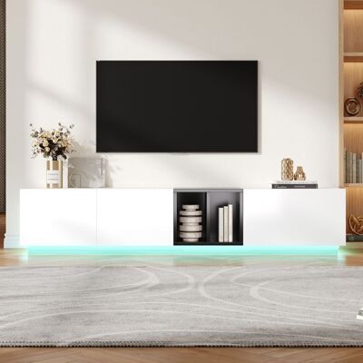LEMONBEST Meuble TV LED Moderne 190×40×35 cm Meuble de Salon avec Étagères Ouvertes Portes et Tiroir de Rangement - Blanc et Noir Brillant Blanc - Publicité LEMONBEST Meuble TV LED Moderne 190×40×35 cm Meuble de Salon avec Étagères Ouvertes Portes et Tiroir de Rangement - Blanc et Noir Brillant Blanc - Publicité