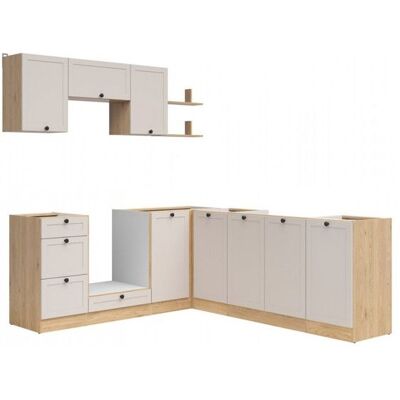 PEGANE Cuisine dangle complète 200x220 cm Meubles de cuisine modulables coloris chêne Bernstein/Uni cachemire plan de travail Non inclus Beige - Publicité PEGANE Cuisine dangle complète 200x220 cm Meubles de cuisine modulables coloris chêne Bernstein/Uni cachemire plan de travail Non inclus Beige - Publicité