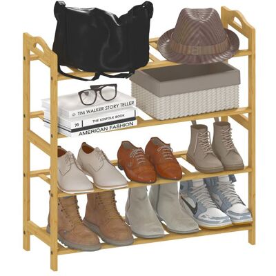 Étagère à chaussures - HOMCOM - 4 niveaux - capacité 12 paires - en bambou - 675 x 247 x 72 cm - effet bois naturel Beige - Publicité Étagère à chaussures - HOMCOM - 4 niveaux - capacité 12 paires - en bambou - 675 x 247 x 72 cm - effet bois naturel Beige - Publicité
