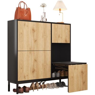 Generic Armoire à chaussures 100x25x100 cm avec trois volets Meuble a chaussures avec tabouret Meuble entree en noir Noir - Publicité Generic Armoire à chaussures 100x25x100 cm avec trois volets Meuble a chaussures avec tabouret Meuble entree en noir Noir - Publicité
