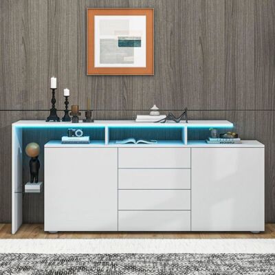 Buffet LED 160x35x70 cm Lemonbest blanc brillant 4 tiroirs 2 portes - meuble salon multifonction Blanc - Publicité Buffet LED 160x35x70 cm Lemonbest blanc brillant 4 tiroirs 2 portes - meuble salon multifonction Blanc - Publicité