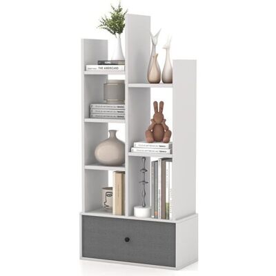 COSTWAY Bibliothèque Moderne à 7 Niveaux avec Tiroir en Tissu Étagère de Rangement à 2 Colonnes avec Dispositif Anti-dumping Blanc Blanc - Publicité COSTWAY Bibliothèque Moderne à 7 Niveaux avec Tiroir en Tissu Étagère de Rangement à 2 Colonnes avec Dispositif Anti-dumping Blanc Blanc - Publicité