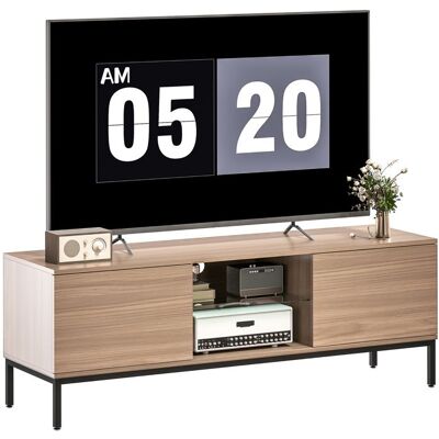 Meuble TV - HOMCOM - pour téléviseur 60 pouces - 2 portes étagère en verre réglable - panneau de particules - 140x40x495cm - gris Gris - Publicité Meuble TV - HOMCOM - pour téléviseur 60 pouces - 2 portes étagère en verre réglable - panneau de particules - 140x40x495cm - gris Gris - Publicité