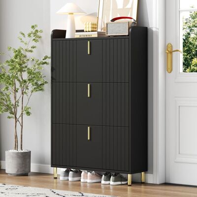 OEM Armoire à chaussures étroite - 3 abattants - 6 compartiments - 80x23.5x123.5 cm - Noir - MDF - Étagères réglables Noir - Publicité OEM Armoire à chaussures étroite - 3 abattants - 6 compartiments - 80x23.5x123.5 cm - Noir - MDF - Étagères réglables Noir - Publicité