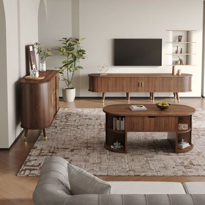 LEMONBEST Ensemble de salon 3 pièces table basse relevable meuble TV et buffet portes coulissantes rangement Marron - Publicité LEMONBEST Ensemble de salon 3 pièces table basse relevable meuble TV et buffet portes coulissantes rangement Marron - Publicité