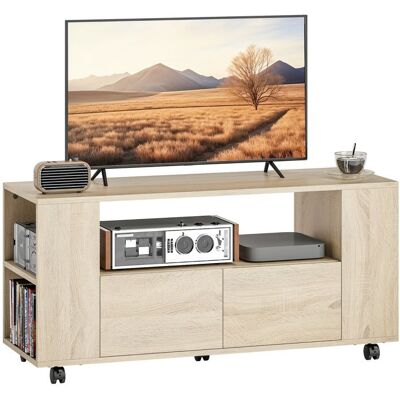 Meuble TV - HOMCOM - pour téléviseur jusquà 42 pouces - 2 tiroirs compartiments ouverts - bois - 102 x 345 x 485 cm - naturel Beige - Publicité Meuble TV - HOMCOM - pour téléviseur jusquà 42 pouces - 2 tiroirs compartiments ouverts - bois - 102 x 345 x 485 cm - naturel Beige - Publicité