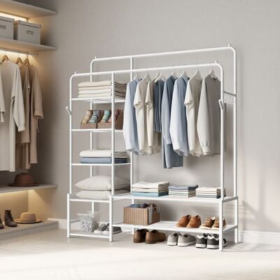 SONGMICS Portant à Vêtements Armoire Ouverte Portemanteau avec 7 Étagères Tringle à vêtements Blanc Blanc - Publicité SONGMICS Portant à Vêtements Armoire Ouverte Portemanteau avec 7 Étagères Tringle à vêtements Blanc Blanc - Publicité