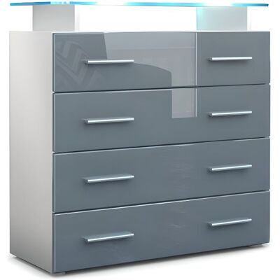 Vladon Commode buffet Pavos V2 Corps en Blanc mat - Façades en Gris haute brillance Gris - Publicité Vladon Commode buffet Pavos V2 Corps en Blanc mat - Façades en Gris haute brillance Gris - Publicité