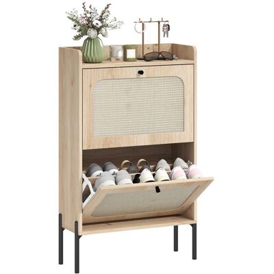 Meuble à chaussures - HOMCOM - 12 paires - 2 tiroirs rabattables - étagères ajustables - bois - 60x237x995cm - chêne Beige - Publicité Meuble à chaussures - HOMCOM - 12 paires - 2 tiroirs rabattables - étagères ajustables - bois - 60x237x995cm - chêne Beige - Publicité