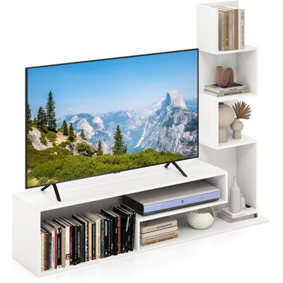 COSTWAY 50 Meuble TV avec Etagères de Rangement en « L » Compartiments Ouverts pour Salon Chambre Entrée Blanc Blanc - Publicité COSTWAY 50 Meuble TV avec Etagères de Rangement en « L » Compartiments Ouverts pour Salon Chambre Entrée Blanc Blanc - Publicité
